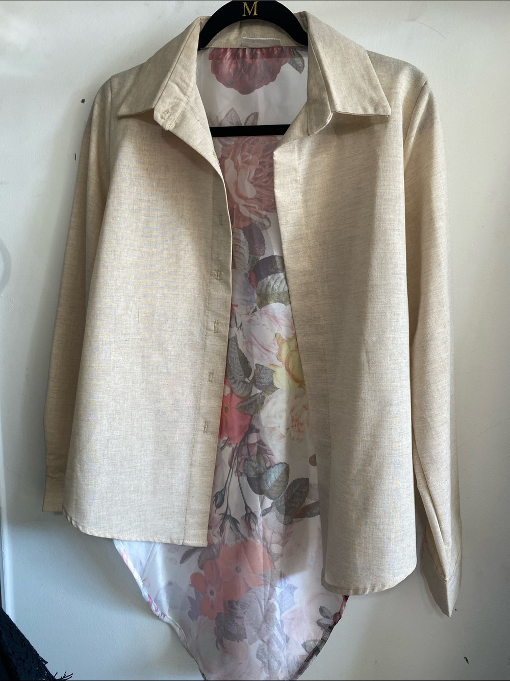 Beige-Front Jacket with Floral Lining
